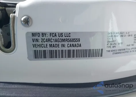 2021 Chrysler Voyager L из США, поврежденный, VIN 2C4RC1AG3MR568559